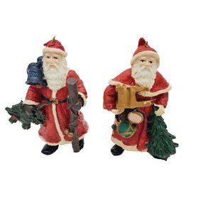 VTG Plastic Santa Ornaments  3"‎ St Nicholas Set 2x Christmas Sled Holiday